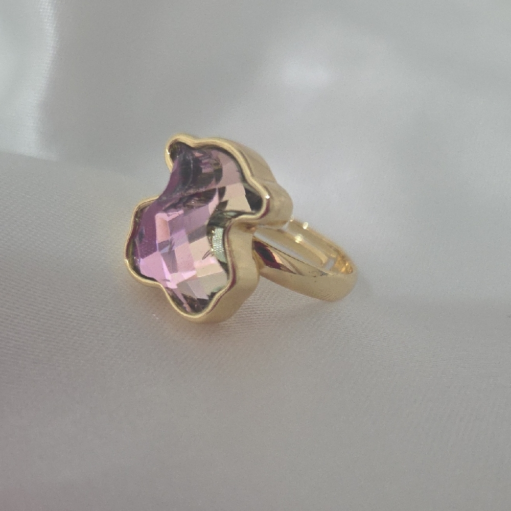 18K Gold Filled Gold and Pink Gemstone Bear Ring